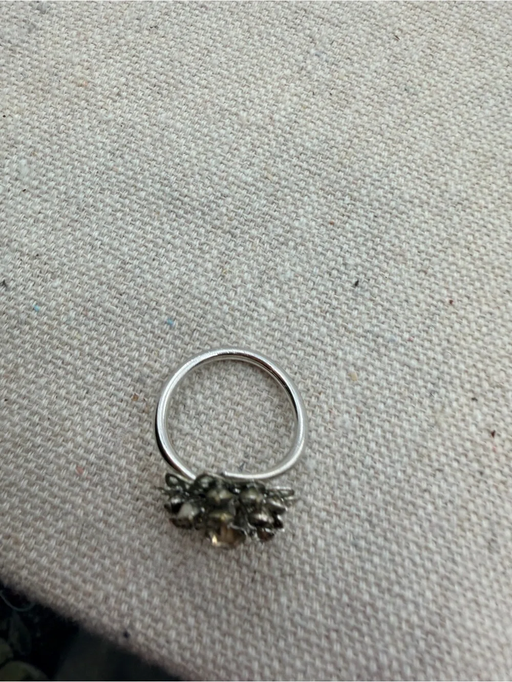 Clear Crystal Floral Cluster Ring in Silver Tone
